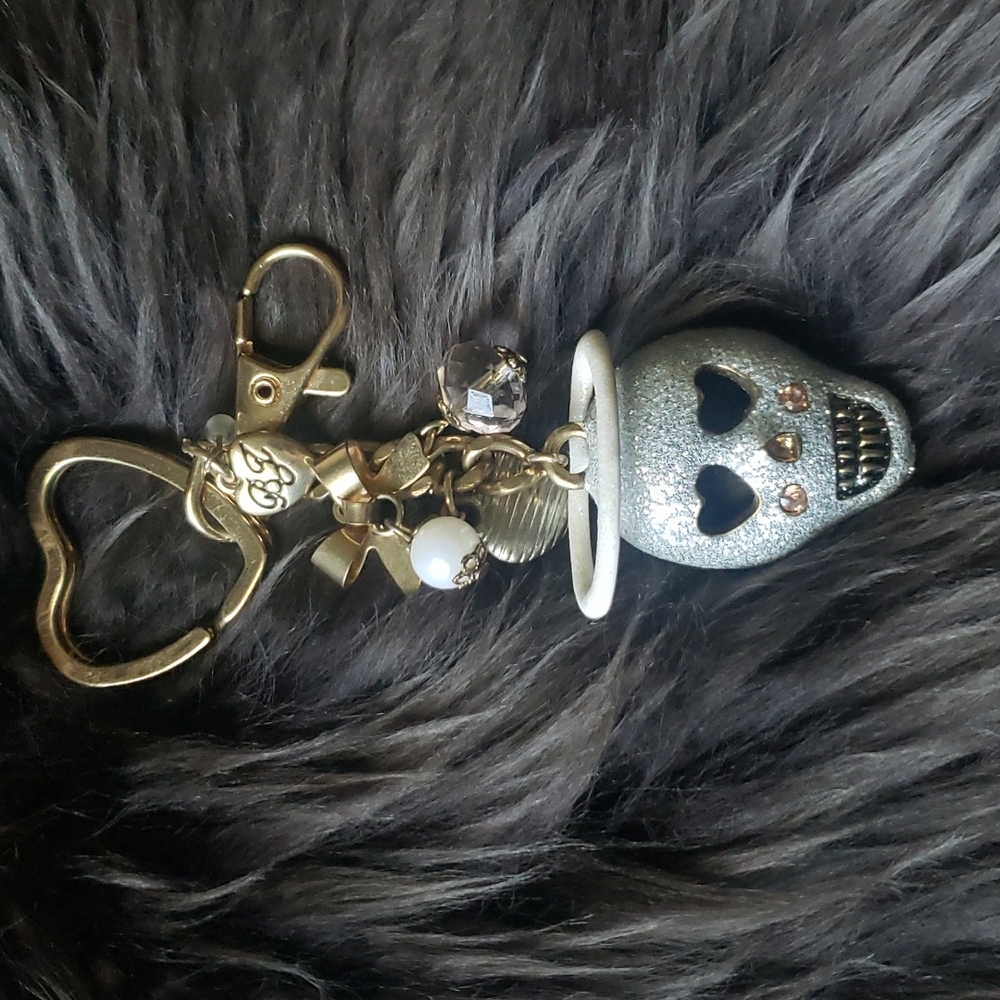 Betsey Johnson Rare Glitter Crystal Skull Angel Halo Keyring / Keychain